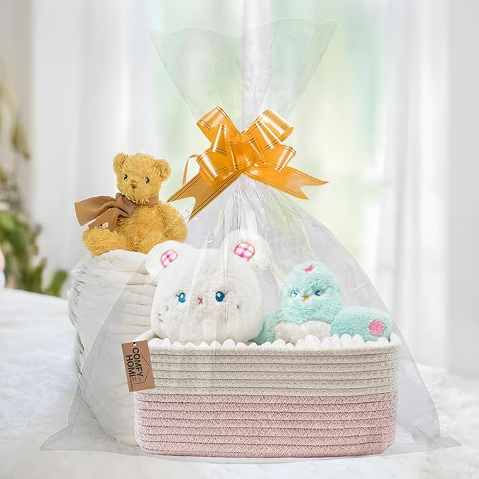 COMFY-HOMI 13" x 8.5" x 5.1" Storage Baskets for Organizing | Cotton Rope Woven Basket | Toy Storage Bin Box | Basket for She