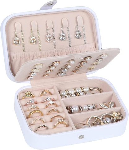 Hatori Travel Jewelry Box, PU Leather Small Jewelry Organizer for Women Girls, Portable Mini Travel Case Display Storage Hold