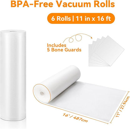 Wevac Vacuum Sealer Bags 11x16' Rolls 6 pack for Food Saver, Seal a Meal, Weston. Commercial Grade, BPA Free, Heavy Duty, Gre