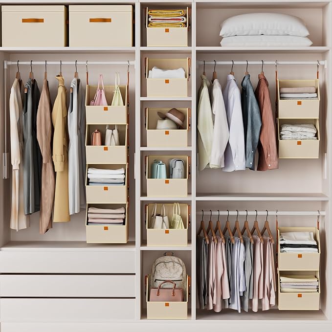 Homsorout Hanging Closet Organizer 4 Tier - Clothes Hanging Shelves, Space-Saving Closet System, Fabric Storage Bins Bedroom 