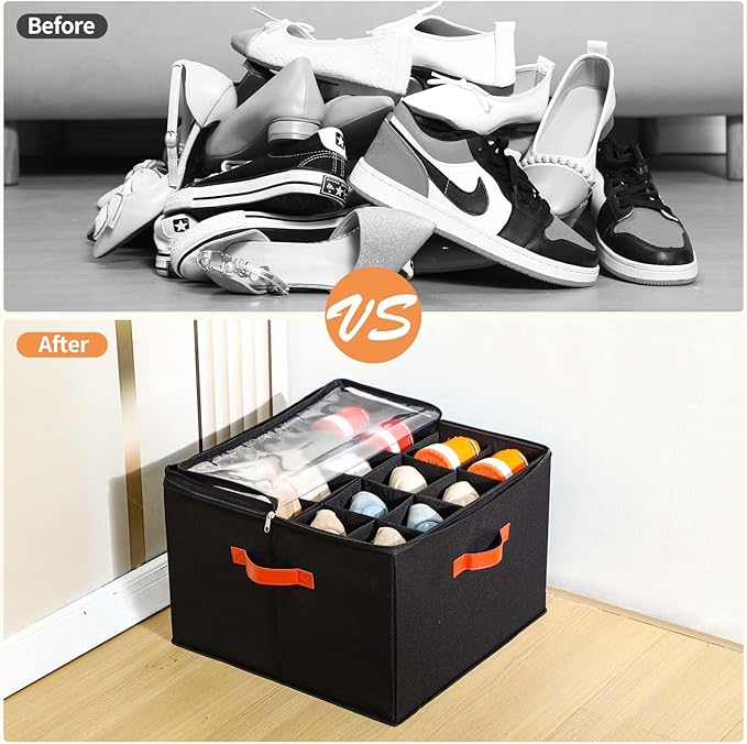 INSTY 2 Pack Shoe Organizer for Closet, Fits up to 32 Pairs, Adjustable Dividers for Shoe Storage, Space-Saving Shoe Bins and