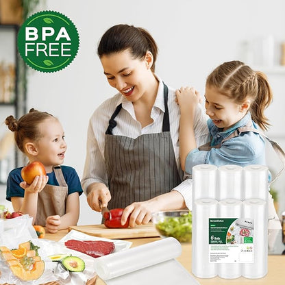 Bonsenkitchen Vacuum Sealer Rolls Bags, 6 Pack 3 Rolls 11" x 20' + 3 Rolls 8" x 20' Commercial Grade BPA Free Bag Rolls, Dura