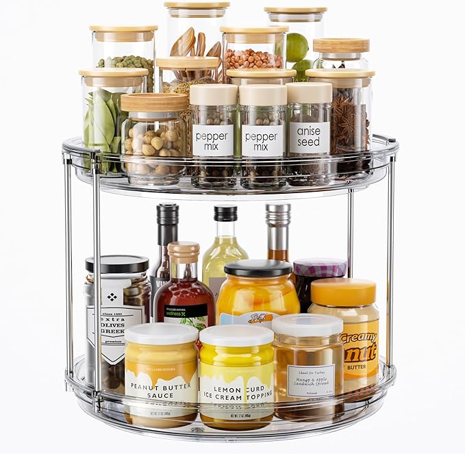LAMU 2 Tier Lazy Susan Turntable Organizer 10.6'' Rotating Spice Rack Organization for Cabinet, Kitchen, Pantry, Countertop, 