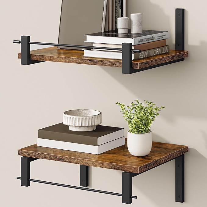 12 inch Deep Floating Shelves and Floating Shelves for Wall Bundle, Wall Mounted Shelves for Living Room, Bedroom, Study, Bat