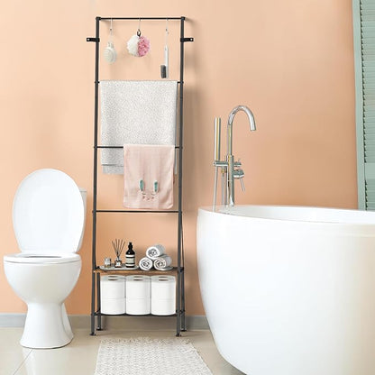 Blanket Ladder with Shelf - Blanket Rack Freestanding, Standing Towel Rack for Bathroom Living Room Bedroom, Blanket Holder w
