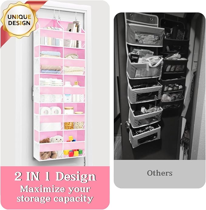 Ofiray-home Pink Over The Door Organizer 5 Tiers, Extra Large Behind Door Storage of 10 Compartments, 50 lbs Weight Capacity 