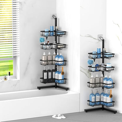 KEGII Floor Shower Caddy Standing – 4-Tier Corner Shower Organizer with Hooks & Soap Holder, Free-Standing Bathroom Storage R
