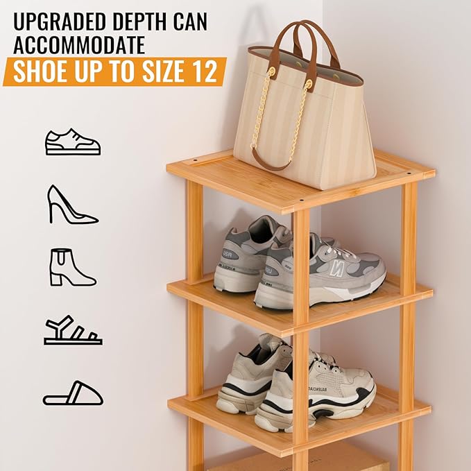 MHXW SXPN Bamboo Free Standing Shoe Rack Shelf Multi Tier Tall Wooden Stackable Shoes Rack Organizer for Closet Front Door En