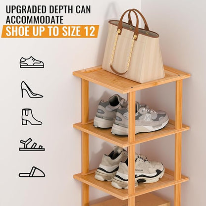 MHXW SXPN Bamboo Free Standing Shoe Rack Shelf Multi Tier Tall Wooden Stackable Shoes Rack Organizer for Closet Front Door En
