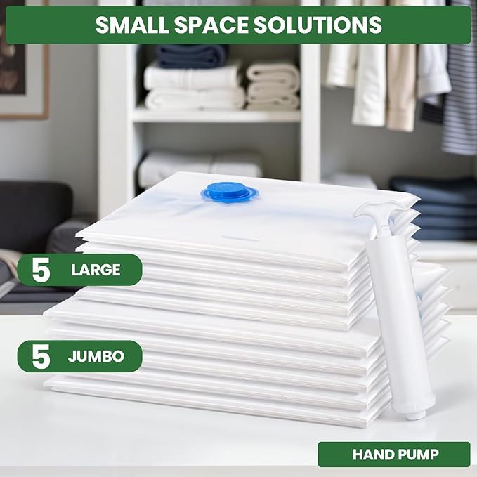 Vacuum Storage Bags,10Pack Vacuum Seal Bags for Clothing,Bedding,Clothes,Comforters,Blankets,Pillows-5 Jumbo+5Large Space Bag