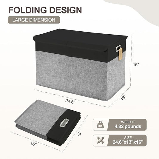 Large Toy Storage Box with Lid, Collapsible Toys Storage Organizer Bins with Dividers and Handles, Storage Chest Bin for Kids