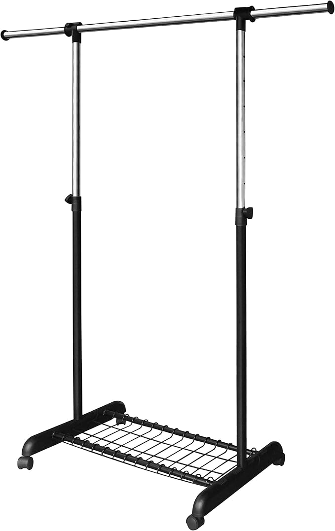 LiaMeE Adjustable Clothing Rack for Hanging Clothes, Heavy Duty Garment Rack with Wheels，Free Standing Rolling Clothes Rack w