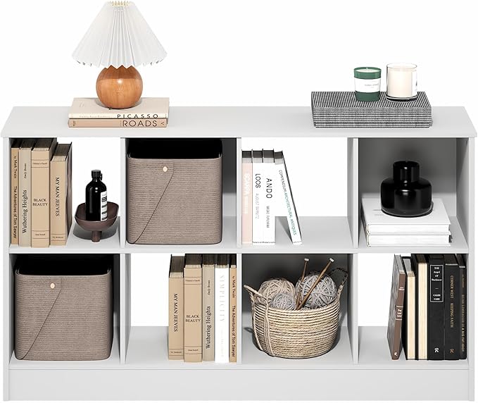 Furinno Jensen Book Shelf, 8-Cube Farmhouse Bookshelf, Display Bookcase, 11.8 x 47.6 x 26.8, for Living Room, Bedroom, Home O