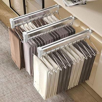 Pull Out Clothes Rail Extendable Pull Out Closet Rod - Wardrobe Pull-Out Trousers Rack, Hanger Rail For Cabinet Soft Return, 