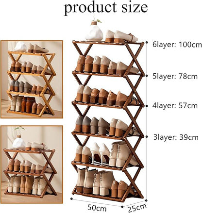 Jessie Bamboo Shoe Rack,Free Standing Shoe Rack for Closet,Portable Folding Shoe Storage Rack, Space Saving,Shoe Shelf for Be