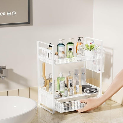 VITVITI 2 Tier Bathroom Organizer Countertop with Drawer, Metal Mesh Bathroom Counter Vanity Organizer Storage, Bath Room She