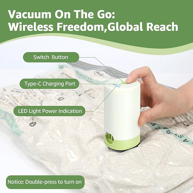 Vacuum Bags for Travel with Rechargeable air Pump, 3 Sizes Vacuum Seal Bags for Clothing, Space-Saving Compression Storage Ba