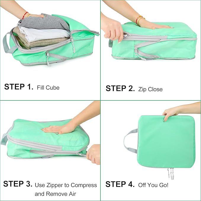 COVAX 4 Set Compression Packing Cubes, Travel Luggage Organizers and Storage Packing Cubes (Green)