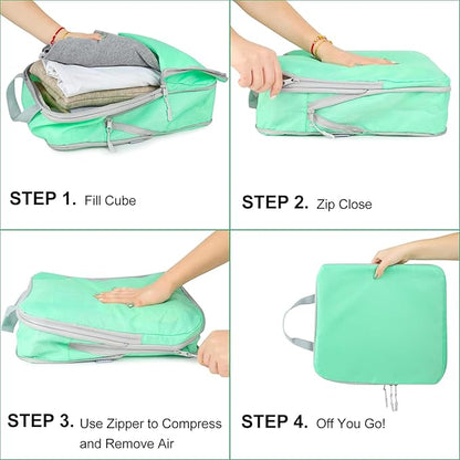 COVAX 4 Set Compression Packing Cubes, Travel Luggage Organizers and Storage Packing Cubes (Green)