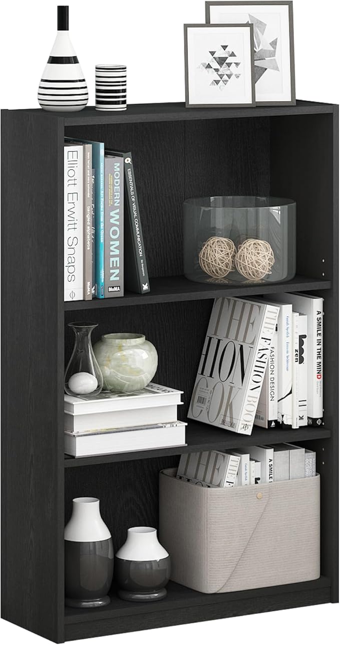 Furinno Jaya Book Shelf, 3-Tier Bookshelf, Standing Bookcase with Adjustable Shelves, 9.5 x 24.5 x 40.3, for Living Room, Bed