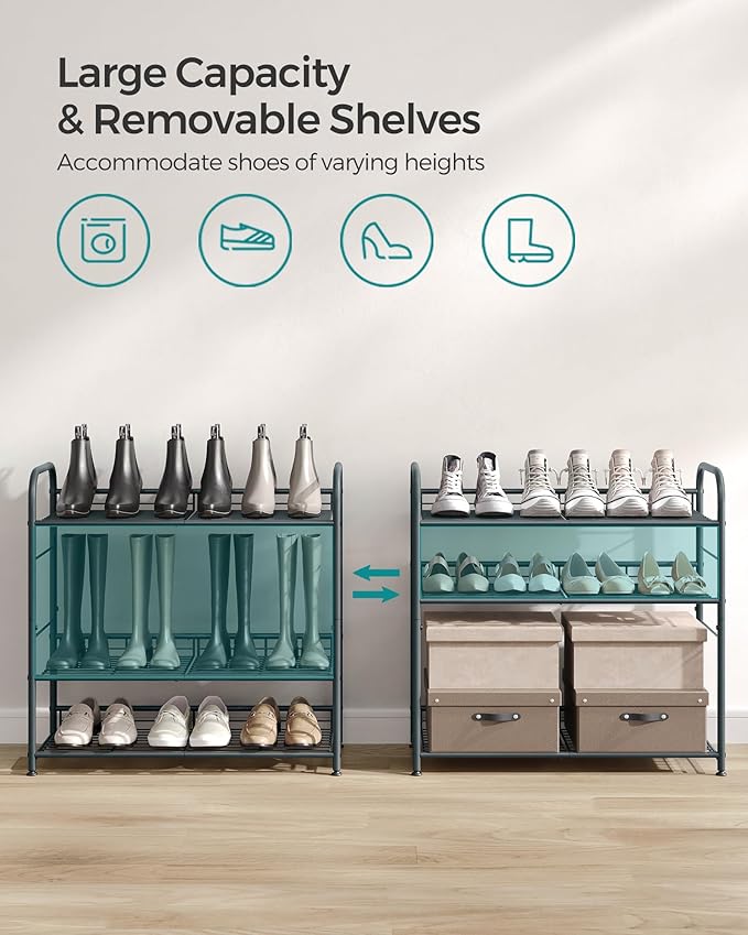 SONGMICS Shoe Rack, 4 Tier Shoe Organizer for Closet, Holds up to 16 Pairs of Shoes, Shoe Rack for Front Door Entrance, Metal