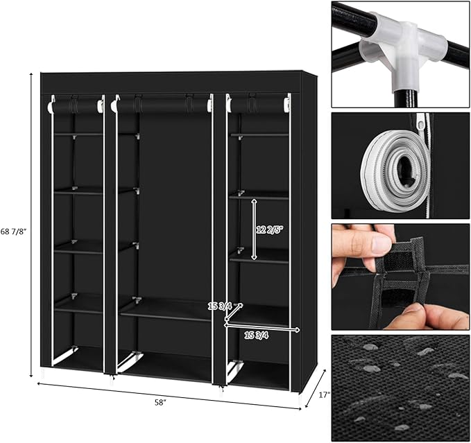 Closet Wardrobe, Portable Closet for Bedroom, Clothes Rail with Non-Woven Fabric Cover, Clothes Storage Organizer, 58 x 17 x 