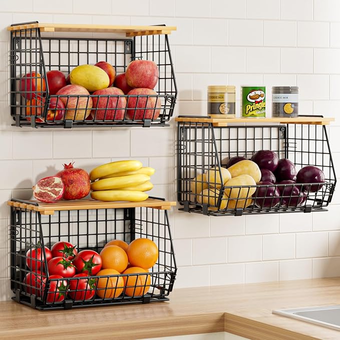 Wire Fruit Basket for Kitchen Storage: Hanging and Counter Basket for Vegetable Produce - Potato and Onion Storage for Pantry