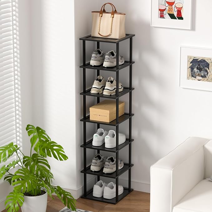 MHXW SXPN Bamboo Free Standing Shoe Rack Shelf Multi Tier Tall Wooden Stackable Shoes Rack Organizer for Closet Front Door En