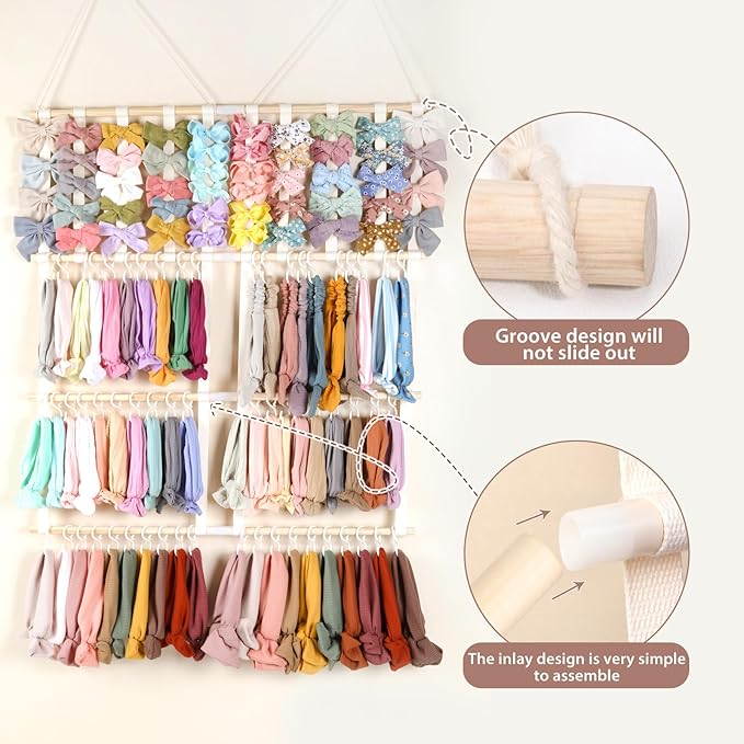 POVETIRE Headband Holder Hair Bows Organizer for Girls,Baby Headbands Hair Accessories Organizer Storage Wall Hanging Decor f