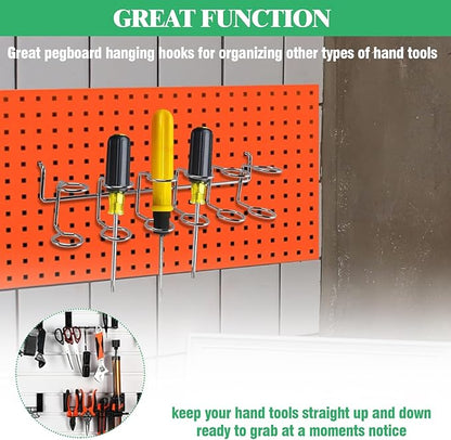 13Pcs Pegboard Screwdriver Pliers Holders Set Contains Double Loop Shelving Display Organizer Hooks and Multi Ring Peg Board 