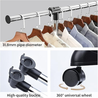 LiaMeE Adjustable Clothing Rack for Hanging Clothes, Heavy Duty Garment Rack with Wheels，Free Standing Rolling Clothes Rack w