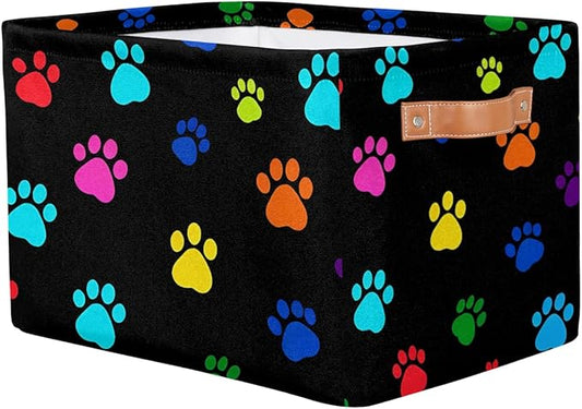 Colorful Paw Print Storage Basket Cube Animal Dog Cat Collapsible Storage Bin with Handle Large Baskets Box Toy Cloth Organiz