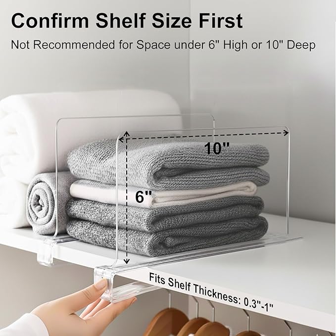 Shelf Dividers Purse Organizer for Closet: 6-inch Tall(Shorter Version) Acrylic Handbag Organizer - Small Space Separator for