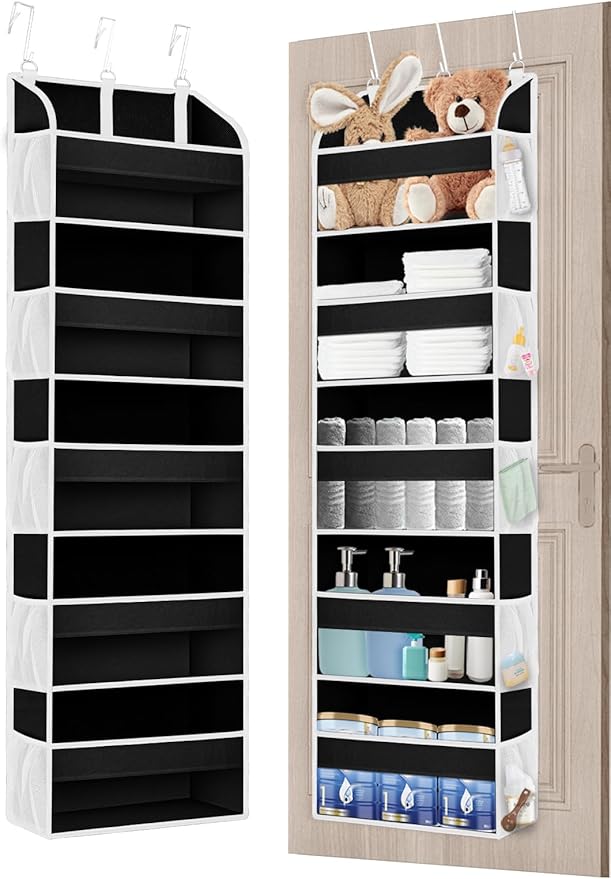 TAHAVICE 1 Pack Over The Door Storage Organizer with 5 Pockets 10 Mesh Side Pockets, 44 lbs Weight Capacity Door Hanging Orga