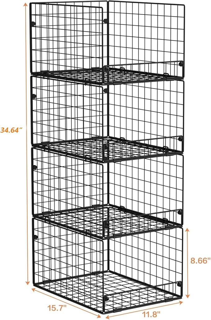4-Tier Stackable Closet Organizers and Storage Shelves, Foldable Closet Shelf Organizer System, Stackable Storage Bins Drawer