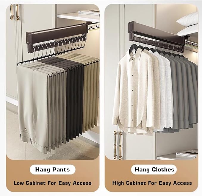 Extendable Clothes Rail - Adjustable Closet Rod with 2 Sliding Tracks, Heavy-Duty Hanger Rack, 21-60cm, Supports 25kg, Perfec