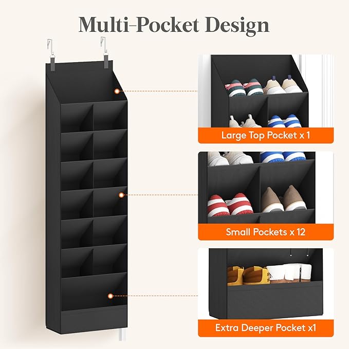Lifewit 8 Tier Over the Door Shoe Organizer with 15 Large Deep Pockets, Fabric Hanging Shoes Shelf for Closet, Dorm Storage, 