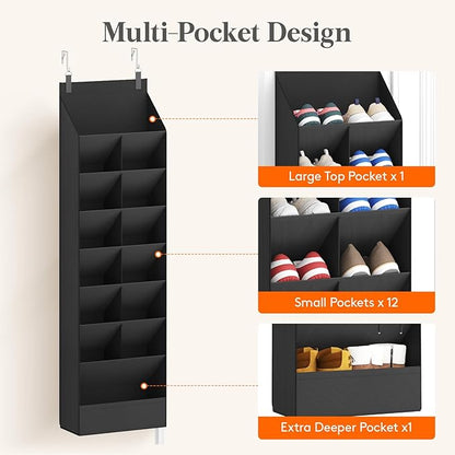 Lifewit 8 Tier Over the Door Shoe Organizer with 15 Large Deep Pockets, Fabric Hanging Shoes Shelf for Closet, Dorm Storage, 