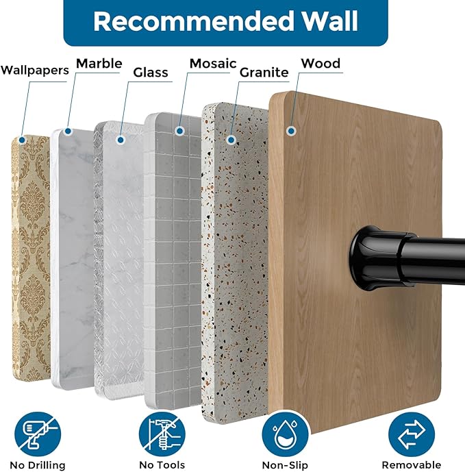 AIZESI 6PCS Tension Curtain Rod 16 to 28 Inch Black No Drilling Adjustable Spring Curtain Rods for Window, Doorway, Closet, K