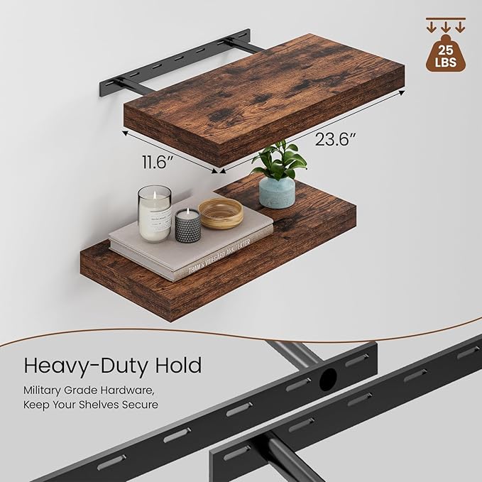 Heimlove 12" Deep Floating Shelves for Wall, 24 Inch Wall Mounted Shelf Set of 2 for Books Living Room Laundry Room Bedroom K