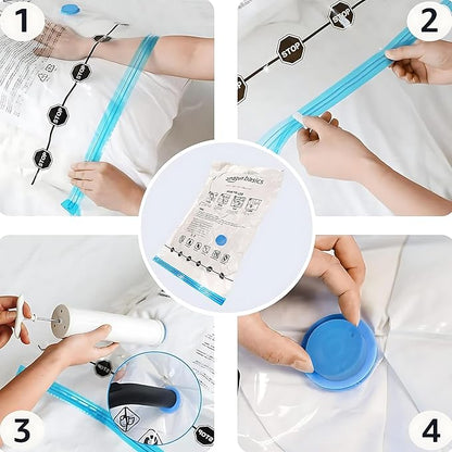 Amazon Basics Vacuum Storage Bags with Hand Pump for Travel, Space Saving Compression Bags for Clothes and Blankets, Clear, 1