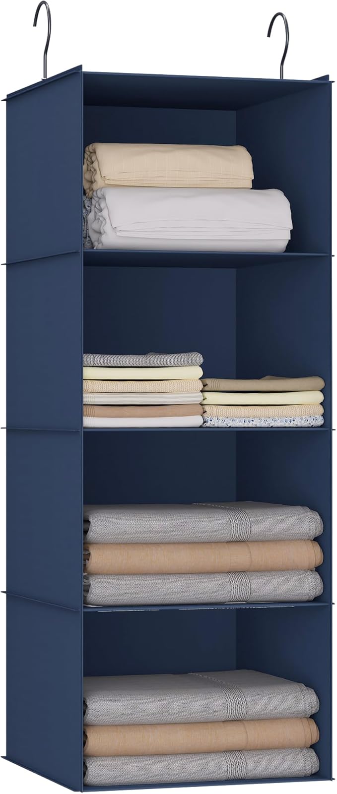 Hanging Closet Organizer - 4-Shelf, Easy Mount Foldable Wardrobe Storage Shelves for Clothes, Handbags, Shoes & Accessories -