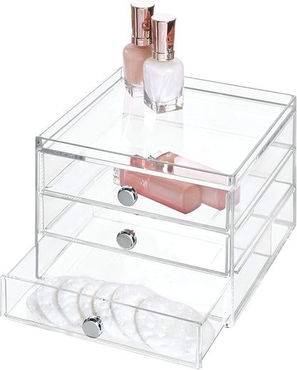 iDesign 3-Drawer Stackable Makeup Organizer - Small Clear Plastic Storage Drawers for Bathroom, Vanity, or Desk