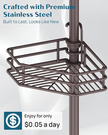 SEIRIONE Corner Shower Caddy Tension Pole, Adjustable Shower Organizer Corner with 4 Shelves, No Drilling Shower Shelf for In