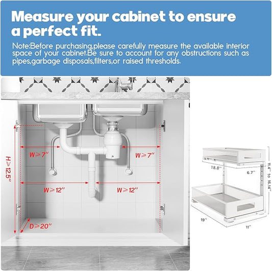 1 Pack 19IN Depth Under Sink Storage Organizer, Large 2-Tier Elegant Mesh Pull Out Shelf for Kitchen and Bathroom Cabinet Org