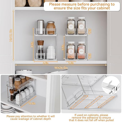 Yieach 2 Tier Sliding Spice Racks for Cabinets,1 Pack 10.4'' Deep Narrow Vertical Spice Rack Pull Out for Inside Cabinets,Kit