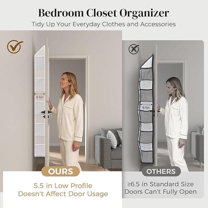 Ultra-Thin 5 Tiers Over the Door Organizer Hanging with 10 Side Pocket for Narrow Gaps,44lbs Behind the Door Storage Closet B