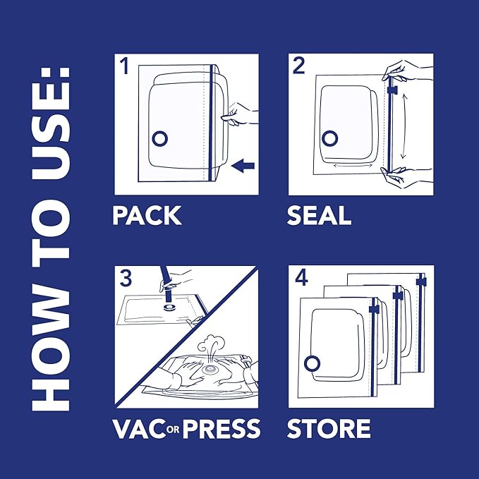 Hefty Shrink-Pak - 4 Large Vacuum Storage Bags for Clothes, Pillows, Towels, or Blankets - Space Saver Vacuum Sealer Bags Ide