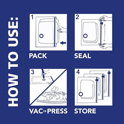 Hefty Shrink-Pak - 4 Large Vacuum Storage Bags for Clothes, Pillows, Towels, or Blankets - Space Saver Vacuum Sealer Bags Ide