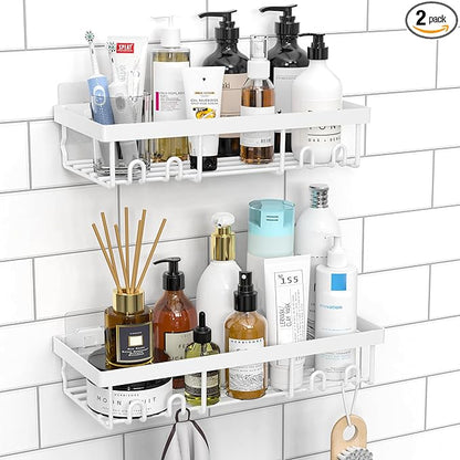 Moforoco Shower Caddy Shelf Organizer Rack, Self Adhesive Black Bathroom Shelves Basket, Home Farmhouse Wall Inside Organizat